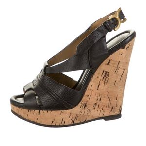 Chloe Black Leather Wedges